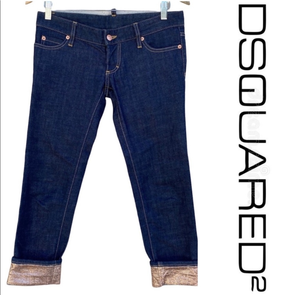 DSQUARED2 jeans cropped Capris denim metallic cuff RARE Italian retro 4 low rise